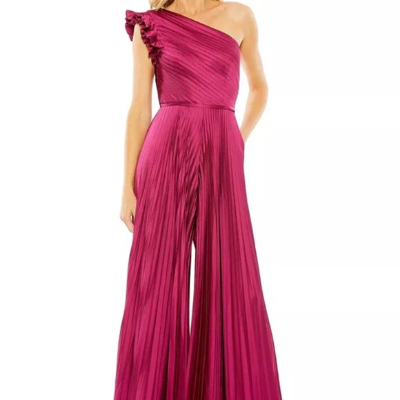 Mac Duggal Women's Ieena One Shoulder Charmeuse Heat Pleated Jumpsuit size 8 - Picture 3 of 5